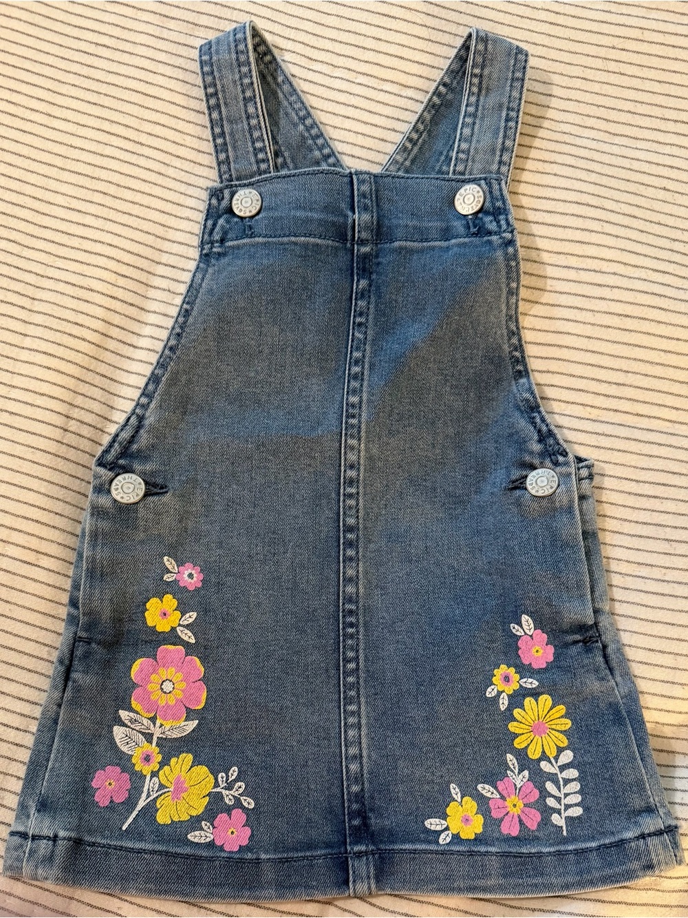 Epic Threads -  Blue Denim Overall Dress with Pink & Yellow Floral Accents - NWT